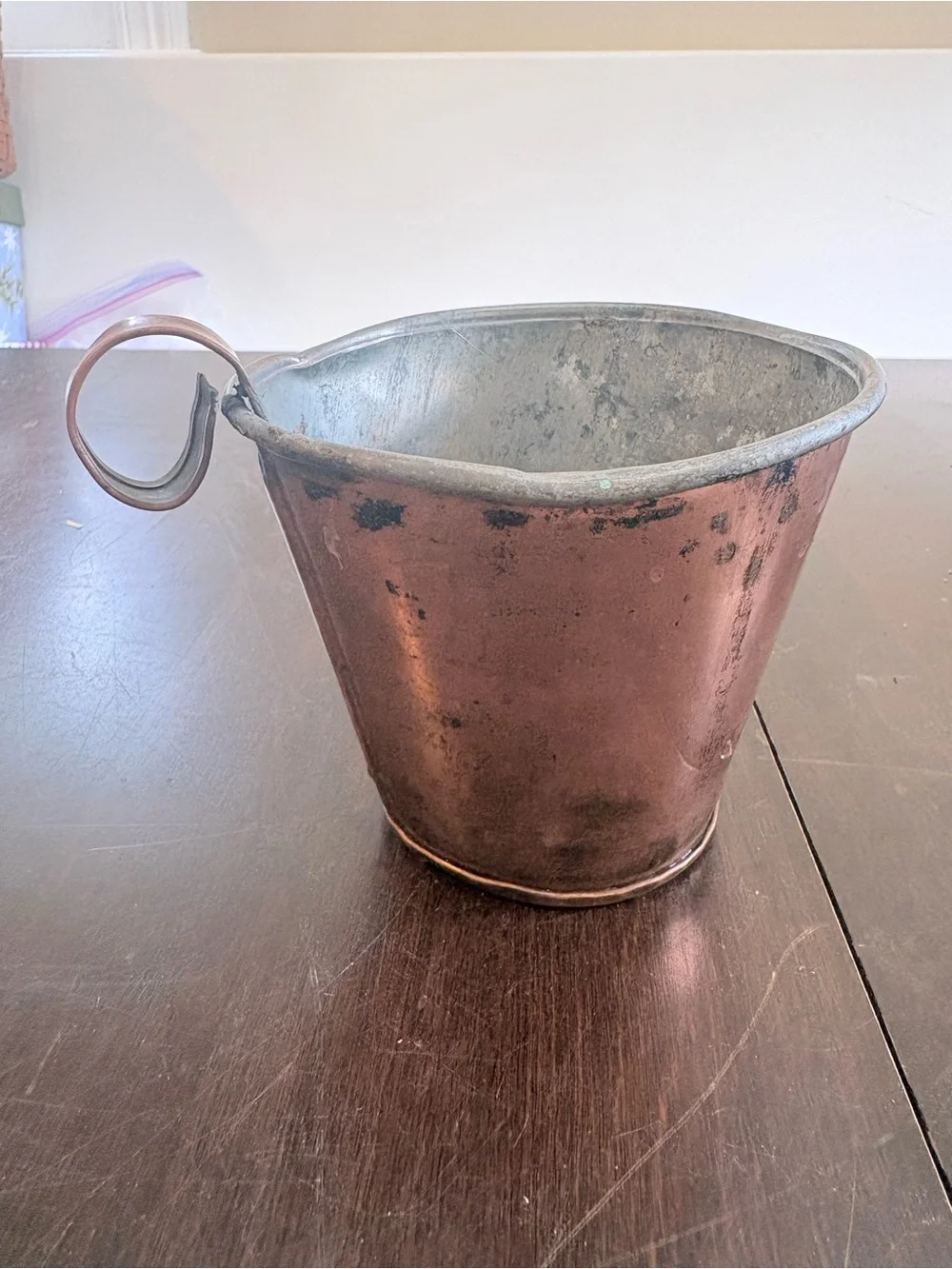 Antique Copper Grain Measure Dry Goods Store Scoop Primitive Bucket